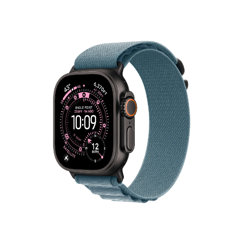 Часы Apple Watch Ultra 3 GPS 49 мм, корпус черный титан (Black Titanium), ремешок Alpine, светло-синий (Light Blue), размер L
