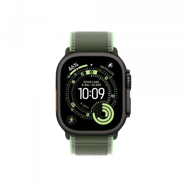 Часы Apple Watch Ultra 3 GPS 49 мм, корпус черный титан (Black Titanium), ремешок Trail, зеленый/неоновый (Green/Neon), размер S/M