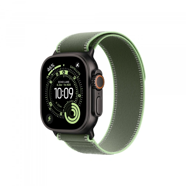 Часы Apple Watch Ultra 3 GPS 49 мм, корпус черный титан (Black Titanium), ремешок Trail, зеленый/неоновый (Green/Neon), размер S/M